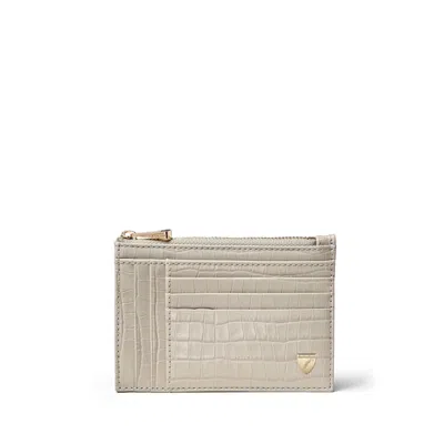 Aspinal Of London Double Sided Zipped Card & Coin Holder In Deep Shine Dove Grey Small Croc In Neutral