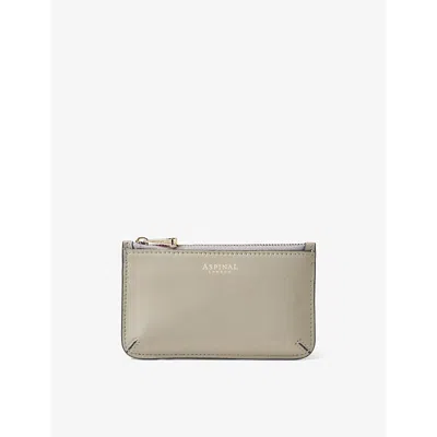 Aspinal Of London Dove Grey Ella Logo-print Grained-leather Card And Coin Holder