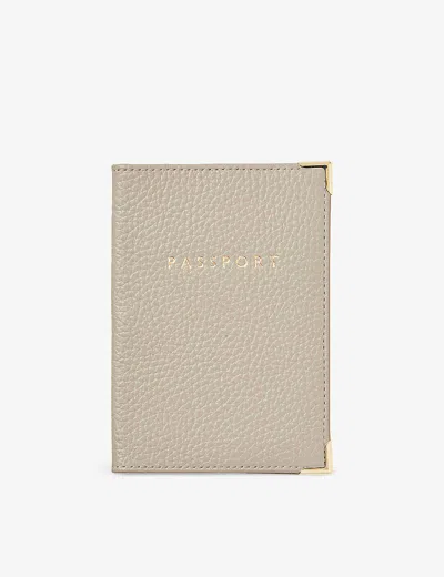Aspinal Of London 'passport' Foil-print Pebble Leather Passport Cover 14cm Dove Grey