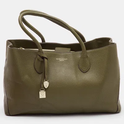 Pre-owned Aspinal Of London East West Large Olive Green Pebbled Leather Shopper Tote