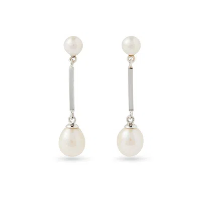 Aspinal Of London Eclipse 9ct White Gold Double Freshwater Pearl Drop Earrings