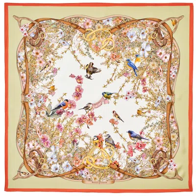 Aspinal Of London Edwardian Garden Silk Scarf In Orange