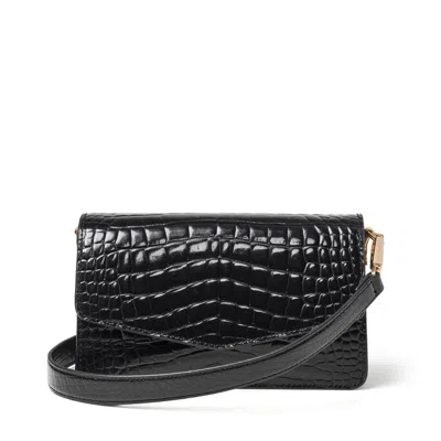 Aspinal Of London Womens Eliza Crocodile-embossed Patent Leather Clutch Bag Black