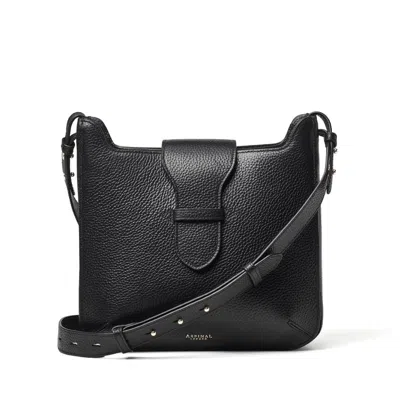 Aspinal Of London Ella Hobo In Black Pebble With Silver Lining