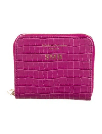 Pre-owned Aspinal Of London Embossed Leather Compact Wallet In Purple