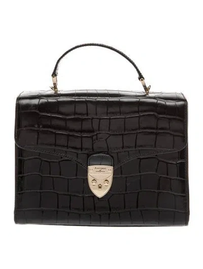 Pre-owned Aspinal Of London Embossed Leather Top Handle Bag In Black