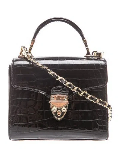 Pre-owned Aspinal Of London Embossed Leather Top Handle Bag In Black