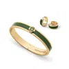 Aspinal Of London Enamel Huggie Earrings & Bangle Set In Brown