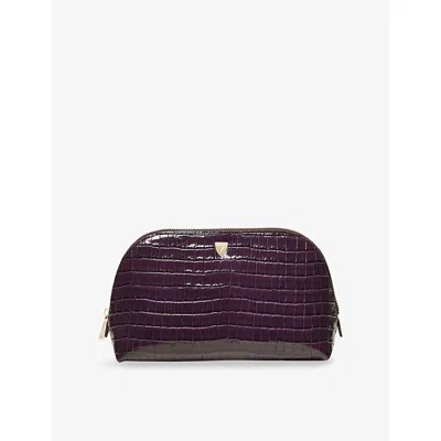 Aspinal Of London Fig Classic Small Leather Cosmetic Case In Purple