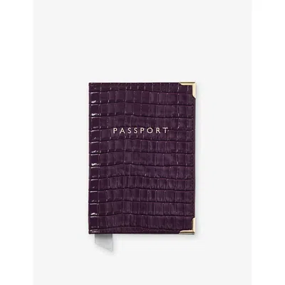Aspinal Of London Croc-embossed Patent-leather Passport Cover Fig In Purple