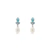Aspinal Of London Floral Earrings With Aquamarine, Diamond & Pearl In Multi