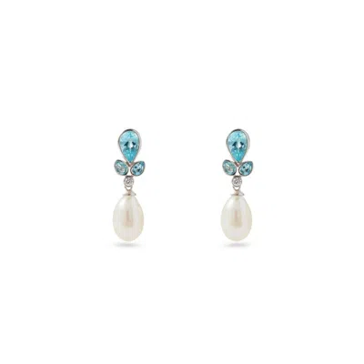 Aspinal Of London Floral Earrings With Aquamarine, Diamond & Pearl In Multi