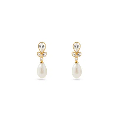 Aspinal Of London Floral Earrings With White Sapphire, Diamond & Pearl In Gold