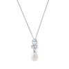 Aspinal Of London Floral Necklace With Aquamarine, Diamond & Pearl In Metallic