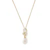 Aspinal Of London Floral Necklace With White Sapphire, Diamond & Pearl In Gold