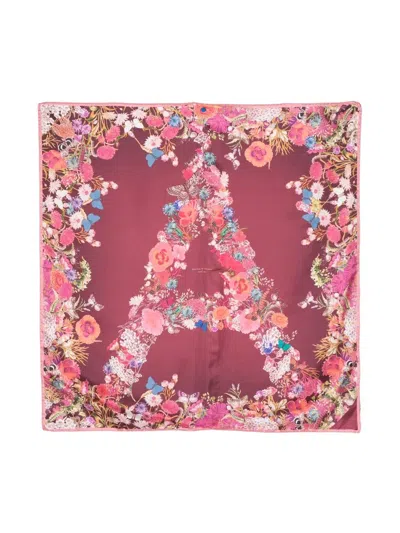 Aspinal Of London Floral-print Silk Scarf In Red