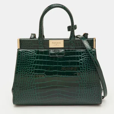 Pre-owned Aspinal Of London Florence Frame Dark Green Croc Embossed Patent Leather Satchel