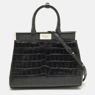 Pre-owned Aspinal Of London Florence Snap Small Black Croc Embossed Leather Tote