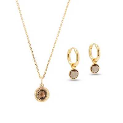 Aspinal Of London Gemstone Pendant Necklace & Huggie Earrings Set