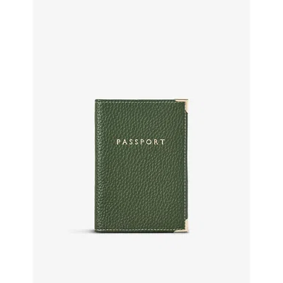 Aspinal Of London Go-embossed Grained-leather Passport Cover In Racing Green