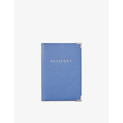 Aspinal Of London Capri Blue Grained Leather Passport Cover
