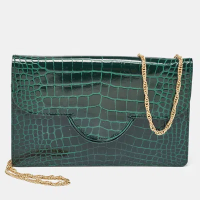 Pre-owned Aspinal Of London Green Croc Embossed Leather Large Ava Chain Bag