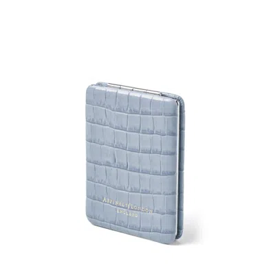 Aspinal Of London Purse Mirror In Deep Shine Sky Blue Small Croc