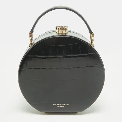 Pre-owned Aspinal Of London Hat Box Black Croc Embossed Leather Bag