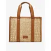 ASPINAL OF LONDON ASPINAL OF LONDON WOMEN'S NEUTRAL HENLEY SMALL RAFFIA AND LEATHER TOTE BAG