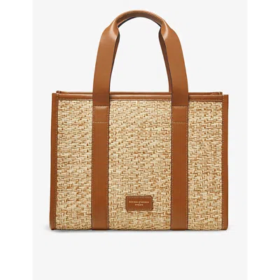 Aspinal Of London Womens Neutral Henley Small Raffia And Leather Tote Bag