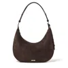 Aspinal Of London Womens Hudson Crescent Suede Shoulder Bag Chocolate In Brown