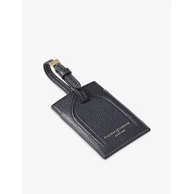 Aspinal Of London Hudson Leather Luggage Tag Navy In Brown