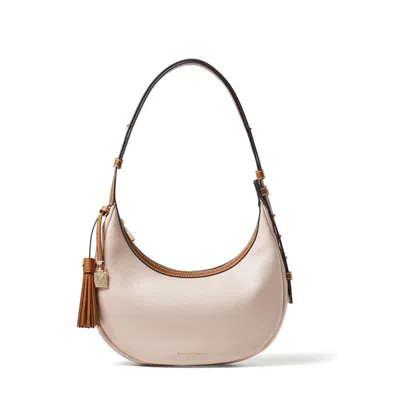 Aspinal Of London Hudson Small Crescent In Natural Milled Pebble & Smooth Tan In Neutral
