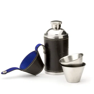 Aspinal Of London Hunter 6oz Leather Hip Flask In Black
