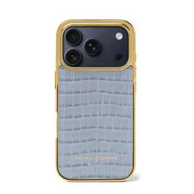 Aspinal Of London Iphone 17 Pro Case In Deep Shine Sky Blue Small Croc In Multi