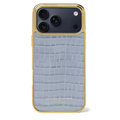 Aspinal Of London Iphone 17 Pro Max Case In Deep Shine Sky Blue Small Croc In Multi