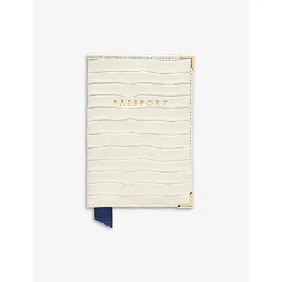 Aspinal Of London Ivory Brand-debossed Leather Passport Cover In Neutral