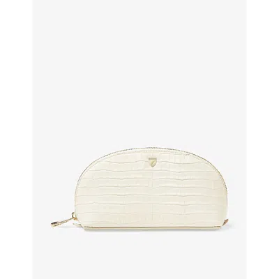 Aspinal Of London Ivory Croc-embossed Small Leather Makeup Bag