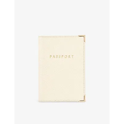 Aspinal Of London Ivory 'passport' Foil-print Pebble Leather Passport Cover 14cm In Neutral
