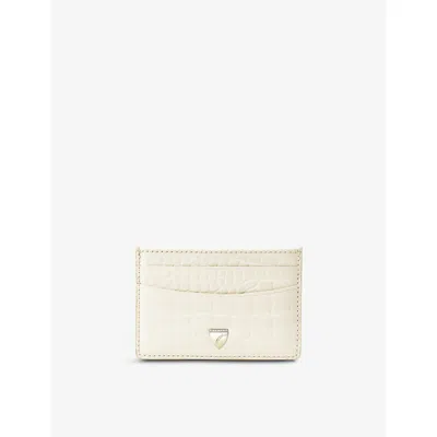 Aspinal Of London Ivory Slim Croc-embossed Leather Cardholder