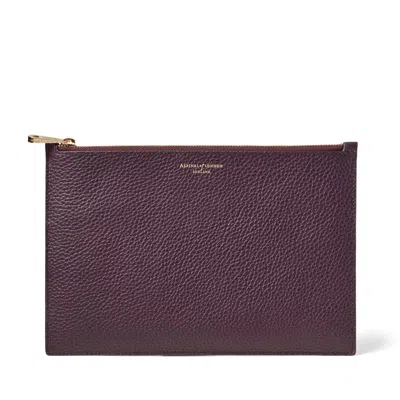 Aspinal Of London Large Essential Flat Pouch In Fig Pebble In Pink