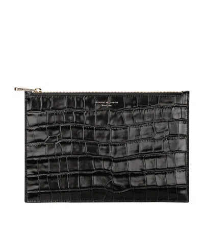 Aspinal Of London Womens Black Essential Large Crocodile-embossed Leather Pouch