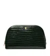 Aspinal Of London Large Leather Croc-embossed Cosmetic Case In Green