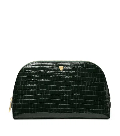 Aspinal Of London Large Leather Croc-embossed Cosmetic Case In Green