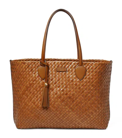 Aspinal Of London Large Woven Leather London Tote Bag In Brown