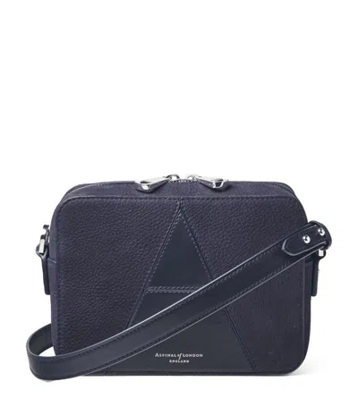 Aspinal Of London A-stitched Pebbled-leather Camera Bag In Navy