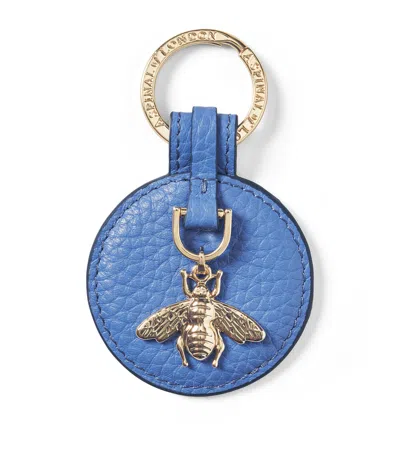 Aspinal Of London Leather Bee Keyring In Capri Blue
