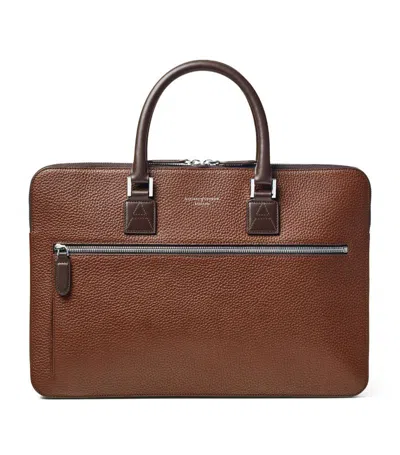 Aspinal Of London Mens Tobacco Logo-print Double-handle Grained-leather Document Case