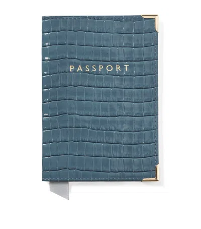 ASPINAL OF LONDON LEATHER CROC-EMBOSSED PASSPORT COVER