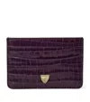 Aspinal Of London Leather Croc-embossed Slim Card Holder In Purple